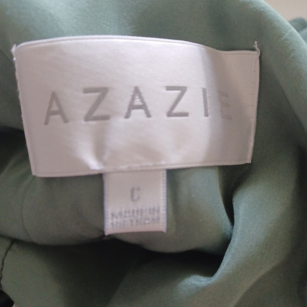 Azazie Dusty Sage Green Chiffon V-Neck Maxi Dress Cape Sleeve Gown Sz 18 READ - Picture 7 of 10